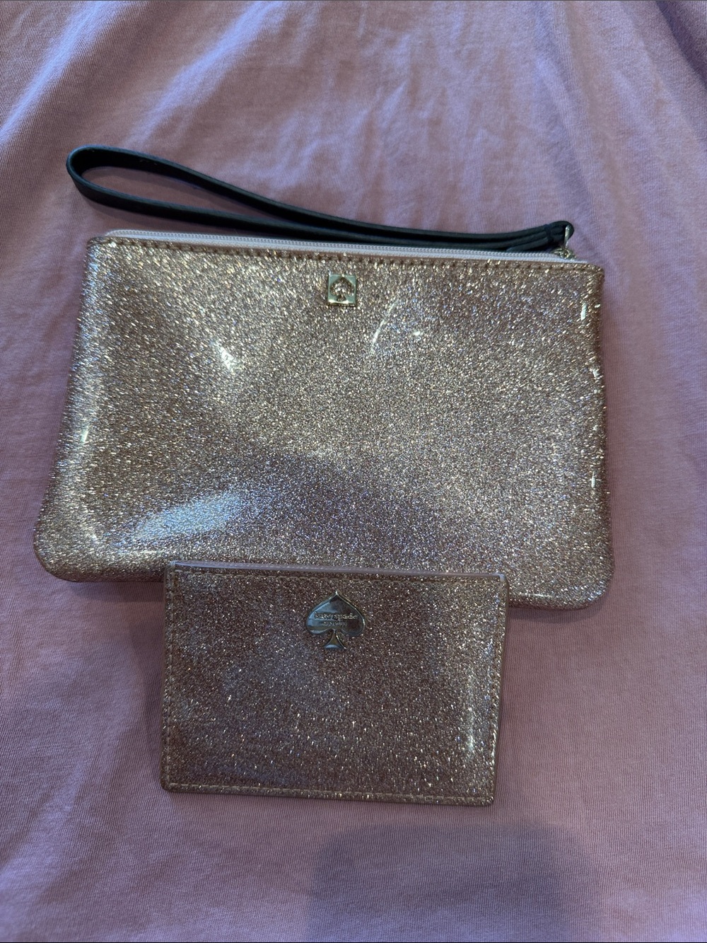 kate spade Rose Gold Glitter Wristlet and Card Case Set